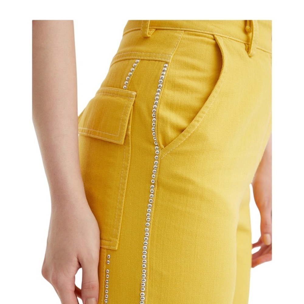 NWT Nocturne High Waisted Cropped Yellow Denim with Silver Embellishment